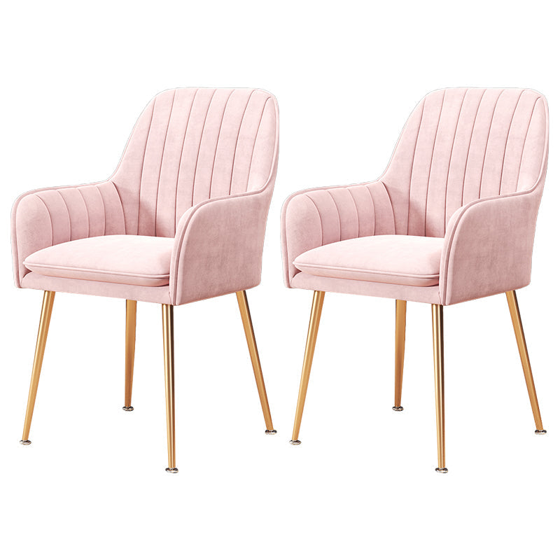 Upholstered Dining Arm Chair Restaurant Dining Armchair with Metal Legs (Set of 2) Pink Brass Gold Clearhalo ' kitchen&dining_furn' 'Dining Chairs' 'Dining Tables & Seating' 'dining_chair' 'furn' 'furn_dining_chair' 'Furniture' 'furniture_dining_chair' 'Kitchen & Dining Furniture' 'kitchen' 3885481