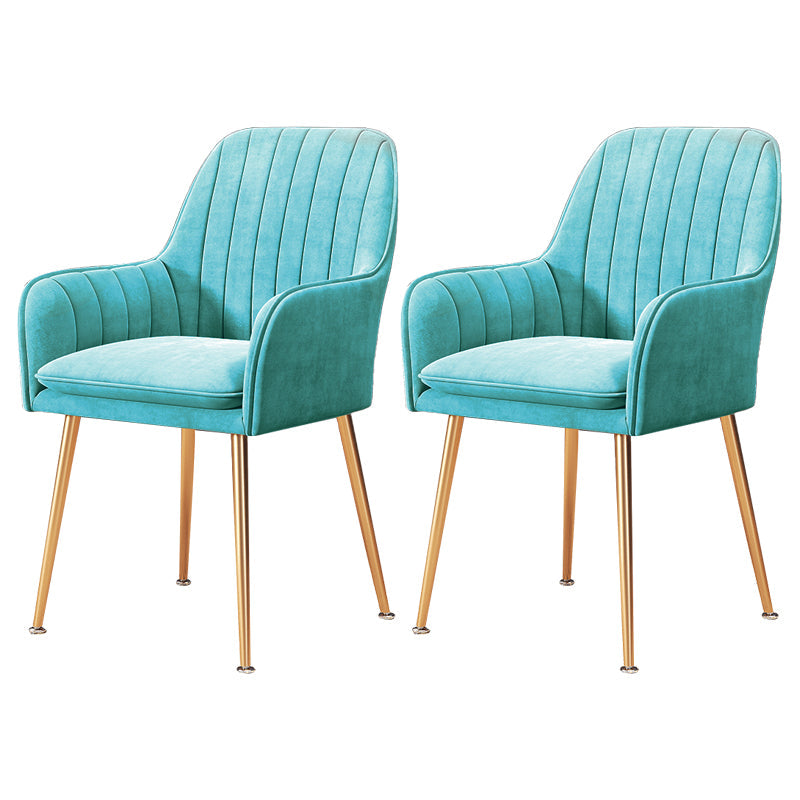 Upholstered Dining Arm Chair Restaurant Dining Armchair with Metal Legs (Set of 2) Light Blue Brass Gold Clearhalo ' kitchen&dining_furn' 'Dining Chairs' 'Dining Tables & Seating' 'dining_chair' 'furn' 'furn_dining_chair' 'Furniture' 'furniture_dining_chair' 'Kitchen & Dining Furniture' 'kitchen' 3885489