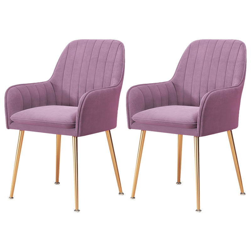 Upholstered Dining Arm Chair Restaurant Dining Armchair with Metal Legs (Set of 2) Purple Brass Gold Clearhalo ' kitchen&dining_furn' 'Dining Chairs' 'Dining Tables & Seating' 'dining_chair' 'furn' 'furn_dining_chair' 'Furniture' 'furniture_dining_chair' 'Kitchen & Dining Furniture' 'kitchen' 3885496