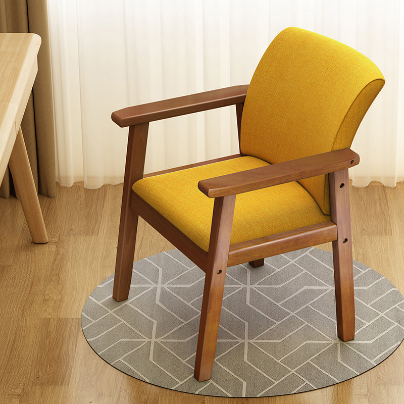 Home Scandinavian Arm Chair Wood Upholstered Solid Back Dining Room Chair Yellow 1 Piece Walnut Clearhalo ' kitchen&dining_furn' 'Dining Chairs' 'Dining Tables & Seating' 'dining_chair' 'furn' 'furn_dining_chair' 'Furniture' 'furniture_dining_chair' 'Kitchen & Dining Furniture' 'kitchen' 3885524