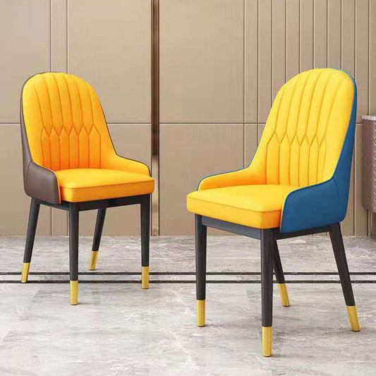 Scandinavian Home Side Chair Metal Upholstered Solid Back Dining Room Chair Clearhalo ' kitchen&dining_furn' 'Dining Chairs' 'Dining Tables & Seating' 'dining_chair' 'furn' 'furn_dining_chair' 'Furniture' 'furniture_dining_chair' 'Kitchen & Dining Furniture' 'kitchen' 3885576