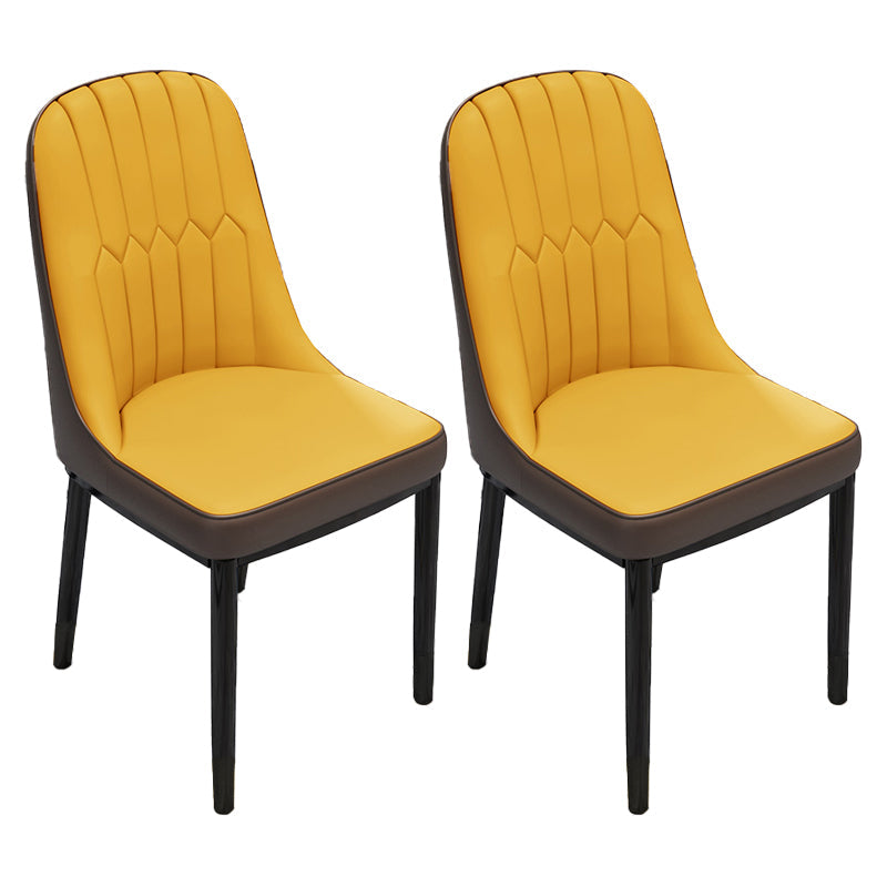 Scandinavian Home Side Chair Metal Upholstered Solid Back Dining Room Chair Yellow 2 Piece Set Black Clearhalo ' kitchen&dining_furn' 'Dining Chairs' 'Dining Tables & Seating' 'dining_chair' 'furn' 'furn_dining_chair' 'Furniture' 'furniture_dining_chair' 'Kitchen & Dining Furniture' 'kitchen' 3885581