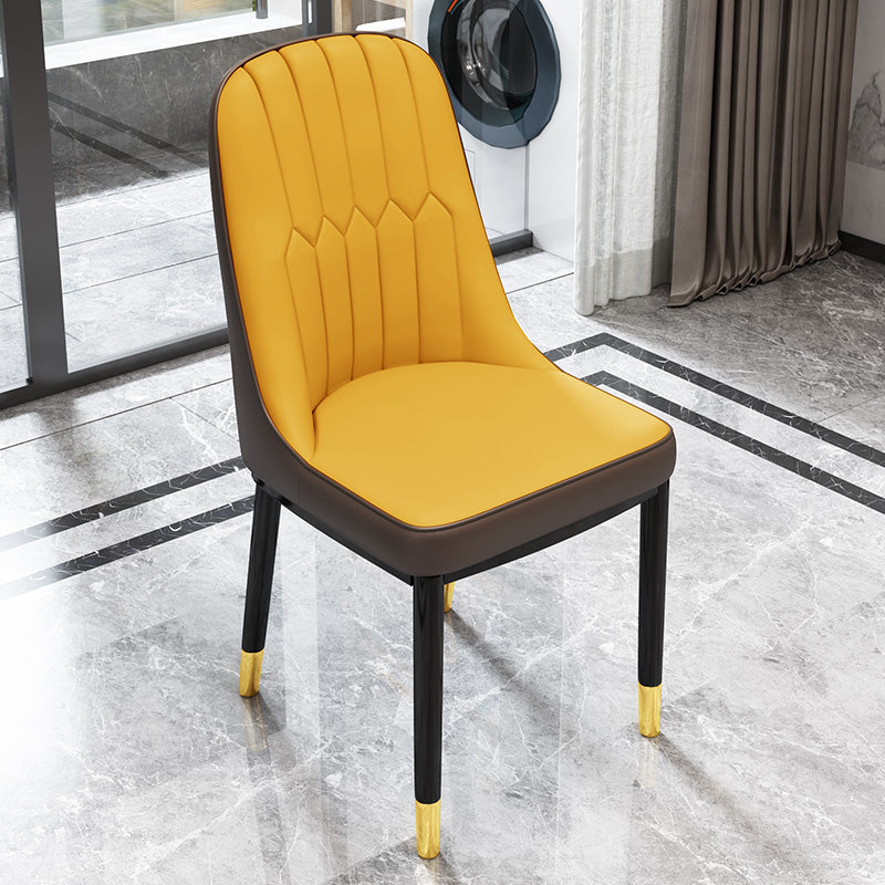 Scandinavian Home Side Chair Metal Upholstered Solid Back Dining Room Chair Yellow 1 Piece Brass Gold Clearhalo ' kitchen&dining_furn' 'Dining Chairs' 'Dining Tables & Seating' 'dining_chair' 'furn' 'furn_dining_chair' 'Furniture' 'furniture_dining_chair' 'Kitchen & Dining Furniture' 'kitchen' 3885583