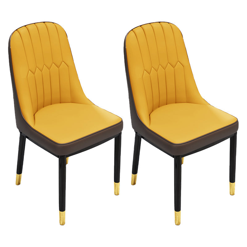 Scandinavian Home Side Chair Metal Upholstered Solid Back Dining Room Chair Yellow 2 Piece Set Brass Gold Clearhalo ' kitchen&dining_furn' 'Dining Chairs' 'Dining Tables & Seating' 'dining_chair' 'furn' 'furn_dining_chair' 'Furniture' 'furniture_dining_chair' 'Kitchen & Dining Furniture' 'kitchen' 3885584