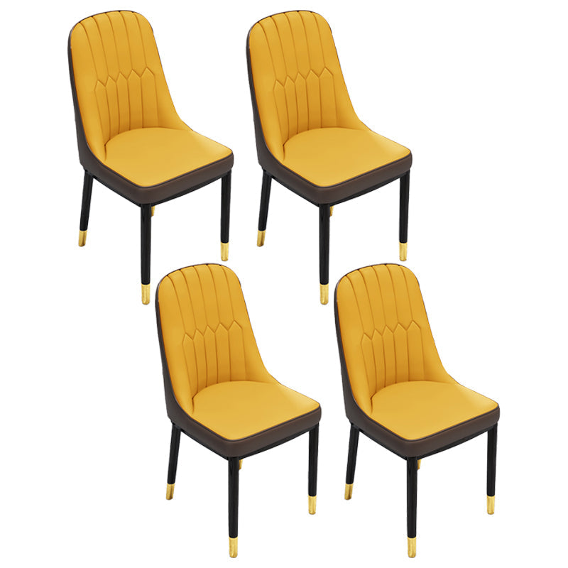 Scandinavian Home Side Chair Metal Upholstered Solid Back Dining Room Chair Yellow 4 Piece Set Brass Gold Clearhalo ' kitchen&dining_furn' 'Dining Chairs' 'Dining Tables & Seating' 'dining_chair' 'furn' 'furn_dining_chair' 'Furniture' 'furniture_dining_chair' 'Kitchen & Dining Furniture' 'kitchen' 3885585