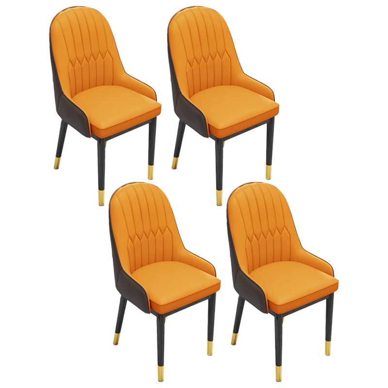 Scandinavian Home Side Chair Metal Upholstered Solid Back Dining Room Chair Orange 4 Piece Set Brass Gold Clearhalo ' kitchen&dining_furn' 'Dining Chairs' 'Dining Tables & Seating' 'dining_chair' 'furn' 'furn_dining_chair' 'Furniture' 'furniture_dining_chair' 'Kitchen & Dining Furniture' 'kitchen' 3885591