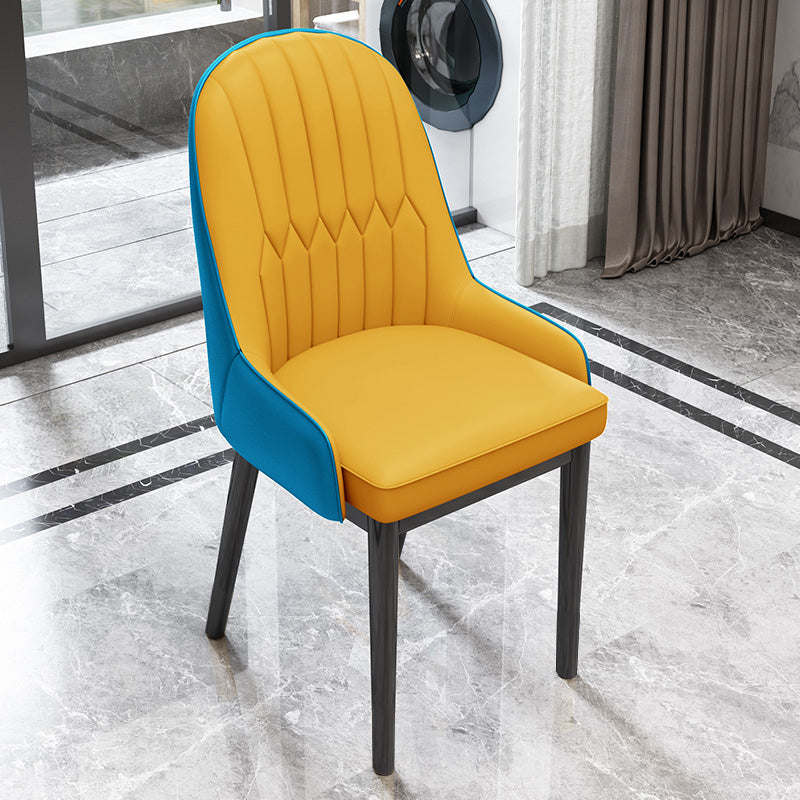 Scandinavian Home Side Chair Metal Upholstered Solid Back Dining Room Chair Yellow Blue 1 Piece Black Clearhalo ' kitchen&dining_furn' 'Dining Chairs' 'Dining Tables & Seating' 'dining_chair' 'furn' 'furn_dining_chair' 'Furniture' 'furniture_dining_chair' 'Kitchen & Dining Furniture' 'kitchen' 3885604