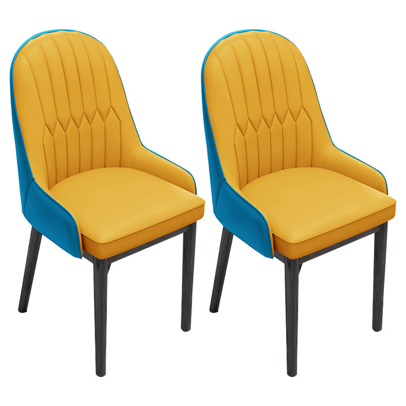 Scandinavian Home Side Chair Metal Upholstered Solid Back Dining Room Chair Yellow Blue 2 Piece Set Black Clearhalo ' kitchen&dining_furn' 'Dining Chairs' 'Dining Tables & Seating' 'dining_chair' 'furn' 'furn_dining_chair' 'Furniture' 'furniture_dining_chair' 'Kitchen & Dining Furniture' 'kitchen' 3885605