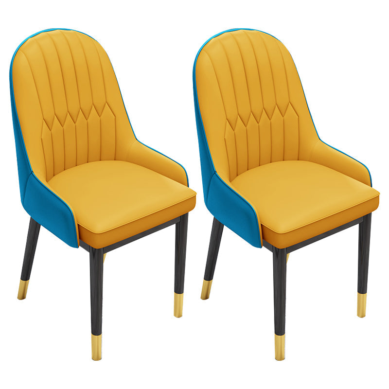 Scandinavian Home Side Chair Metal Upholstered Solid Back Dining Room Chair Yellow Blue 2 Piece Set Brass Gold Clearhalo ' kitchen&dining_furn' 'Dining Chairs' 'Dining Tables & Seating' 'dining_chair' 'furn' 'furn_dining_chair' 'Furniture' 'furniture_dining_chair' 'Kitchen & Dining Furniture' 'kitchen' 3885608
