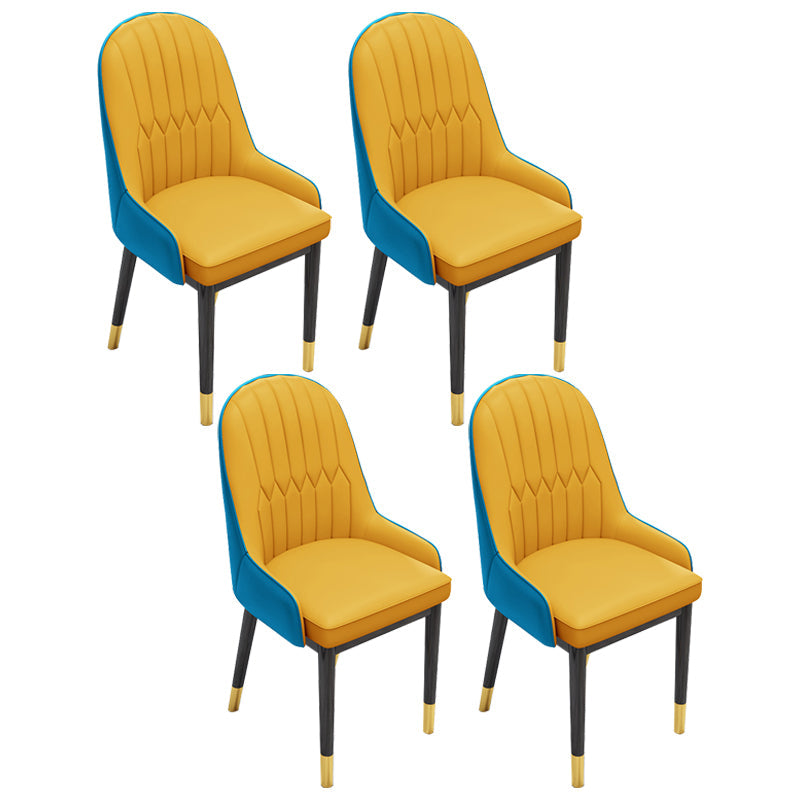 Scandinavian Home Side Chair Metal Upholstered Solid Back Dining Room Chair Yellow Blue 4 Piece Set Brass Gold Clearhalo ' kitchen&dining_furn' 'Dining Chairs' 'Dining Tables & Seating' 'dining_chair' 'furn' 'furn_dining_chair' 'Furniture' 'furniture_dining_chair' 'Kitchen & Dining Furniture' 'kitchen' 3885609