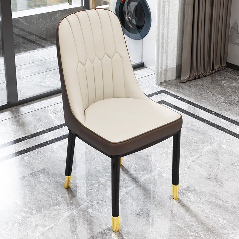 Scandinavian Home Side Chair Metal Upholstered Solid Back Dining Room Chair Beige 1 Piece Brass Gold Clearhalo ' kitchen&dining_furn' 'Dining Chairs' 'Dining Tables & Seating' 'dining_chair' 'furn' 'furn_dining_chair' 'Furniture' 'furniture_dining_chair' 'Kitchen & Dining Furniture' 'kitchen' 3885613