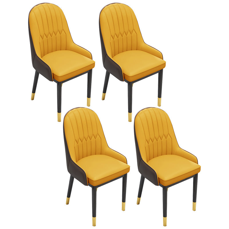 Scandinavian Home Side Chair Metal Upholstered Solid Back Dining Room Chair Dark Yellow 4 Piece Set Brass Gold Clearhalo ' kitchen&dining_furn' 'Dining Chairs' 'Dining Tables & Seating' 'dining_chair' 'furn' 'furn_dining_chair' 'Furniture' 'furniture_dining_chair' 'Kitchen & Dining Furniture' 'kitchen' 3885621