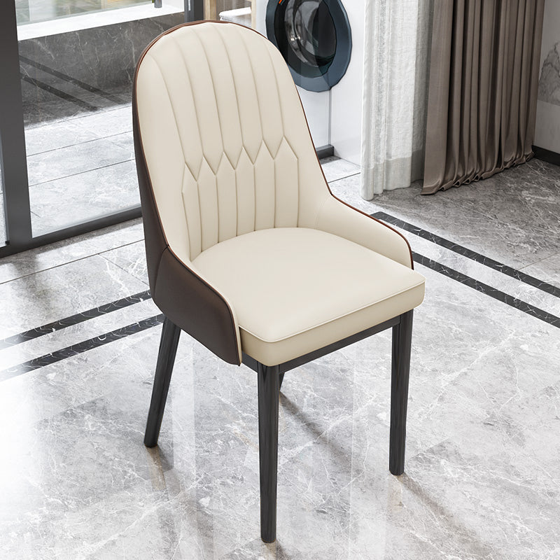 Scandinavian Home Side Chair Metal Upholstered Solid Back Dining Room Chair Off-White 1 Piece Black Clearhalo ' kitchen&dining_furn' 'Dining Chairs' 'Dining Tables & Seating' 'dining_chair' 'furn' 'furn_dining_chair' 'Furniture' 'furniture_dining_chair' 'Kitchen & Dining Furniture' 'kitchen' 3885628