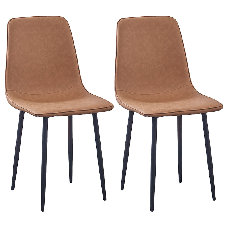 Contemporary Metal Dining Armless Chairs PU Leather Dining Chairs (Set of 2) Coffee Clearhalo ' kitchen&dining_furn' 'Dining Chairs' 'Dining Tables & Seating' 'dining_chair' 'furn' 'furn_dining_chair' 'Furniture' 'furniture_dining_chair' 'Kitchen & Dining Furniture' 'kitchen' 3885698