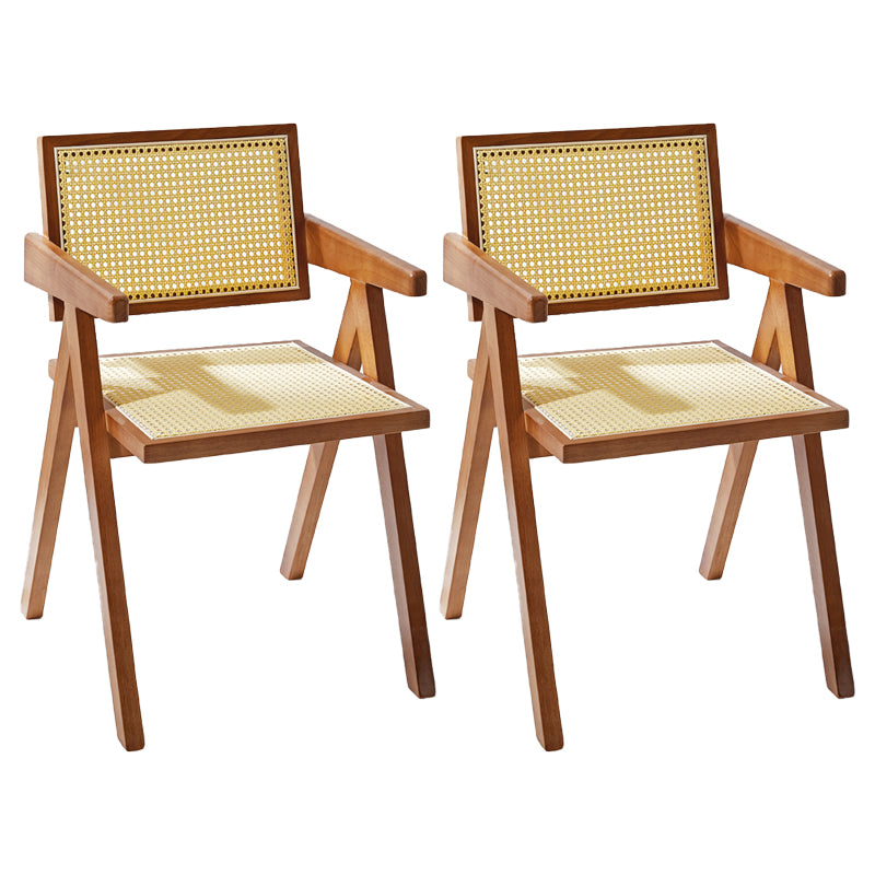 Modern Style Solid Rubberwood Chair Set Open Back Arm Dining Room Chairs Brown 2 Piece Set Clearhalo ' kitchen&dining_furn' 'Dining Chairs' 'Dining Tables & Seating' 'dining_chair' 'furn' 'furn_dining_chair' 'Furniture' 'furniture_dining_chair' 'Kitchen & Dining Furniture' 'kitchen' 3885785