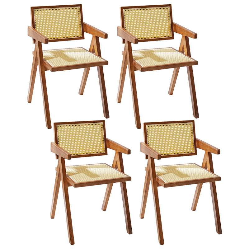 Modern Style Solid Rubberwood Chair Set Open Back Arm Dining Room Chairs Brown 4 Piece Set Clearhalo ' kitchen&dining_furn' 'Dining Chairs' 'Dining Tables & Seating' 'dining_chair' 'furn' 'furn_dining_chair' 'Furniture' 'furniture_dining_chair' 'Kitchen & Dining Furniture' 'kitchen' 3885786