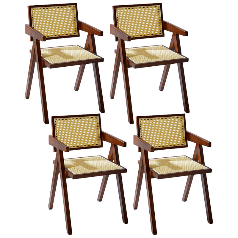 Modern Style Solid Rubberwood Chair Set Open Back Arm Dining Room Chairs Walnut 4 Piece Set Clearhalo ' kitchen&dining_furn' 'Dining Chairs' 'Dining Tables & Seating' 'dining_chair' 'furn' 'furn_dining_chair' 'Furniture' 'furniture_dining_chair' 'Kitchen & Dining Furniture' 'kitchen' 3885798