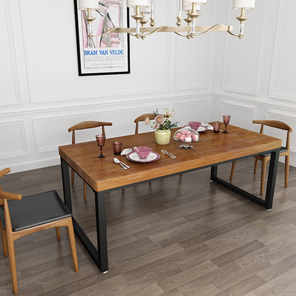 Industrial Brown Dining Table Rectangle Shape Solid Wood Dining Table with Double Pedestal Bases Clearhalo ' dining_table' 'Dining Tables & Seating' 'Dining Tables' 'furn' 'furn_dining_table' 'Furniture' 'furniture_dining_table' 'Kitchen & Dining Furniture' 'kitchen&dining_furn' 'kitchen' 'kitchen_dining_table' 3885912