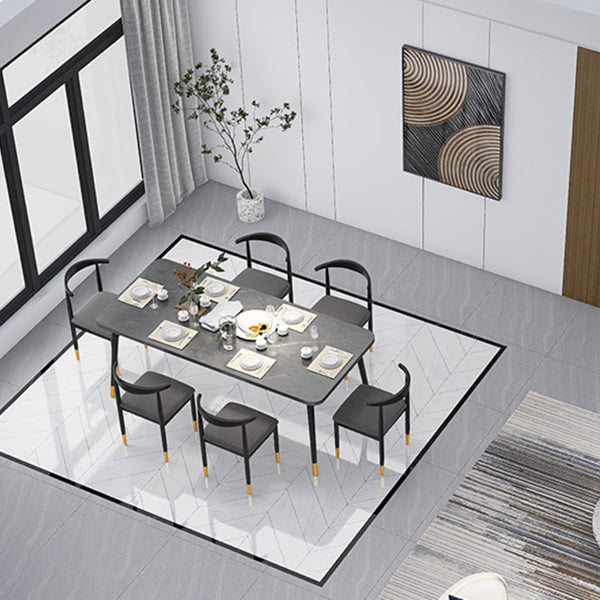Industrial Style MDF Dining Table 4 Legs Carbon Steel Base Rectangle Table for Home Clearhalo ' dining_table' 'Dining Tables & Seating' 'Dining Tables' 'furn' 'furn_dining_table' 'Furniture' 'furniture_dining_table' 'Kitchen & Dining Furniture' 'kitchen&dining_furn' 'kitchen' 'kitchen_dining_table' 3885930