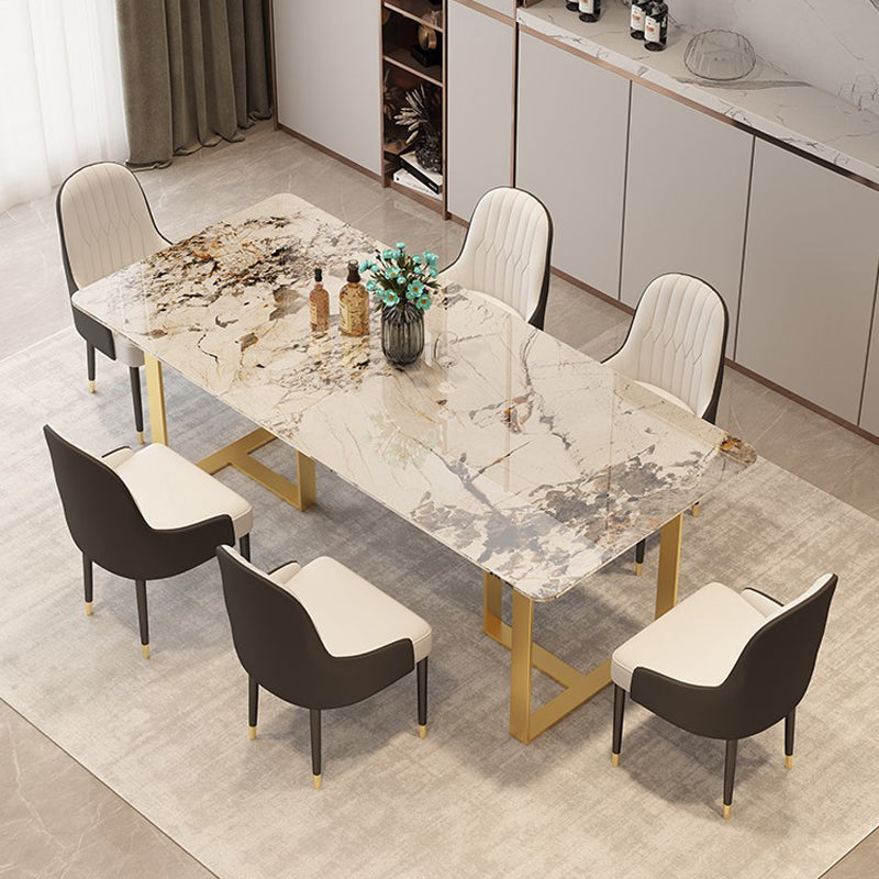 Metal Traditional Luxury Rectangular Table Sintered Stone Indoor Table with Sled Base Clearhalo ' dining_table' 'Dining Tables & Seating' 'Dining Tables' 'furn' 'furn_dining_table' 'Furniture' 'furniture_dining_table' 'Kitchen & Dining Furniture' 'kitchen&dining_furn' 'kitchen' 'kitchen_dining_table' 3885948