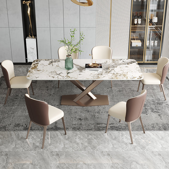 Metal Contemporary Rectangular Dining Table Sintered Stone Table with Pedestal Clearhalo ' dining_table' 'Dining Tables & Seating' 'Dining Tables' 'furn' 'furn_dining_table' 'Furniture' 'furniture_dining_table' 'Kitchen & Dining Furniture' 'kitchen&dining_furn' 'kitchen' 'kitchen_dining_table' 3885987