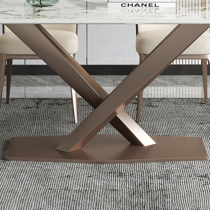 Metal Contemporary Rectangular Dining Table Sintered Stone Table with Pedestal Clearhalo ' dining_table' 'Dining Tables & Seating' 'Dining Tables' 'furn' 'furn_dining_table' 'Furniture' 'furniture_dining_table' 'Kitchen & Dining Furniture' 'kitchen&dining_furn' 'kitchen' 'kitchen_dining_table' 3885989