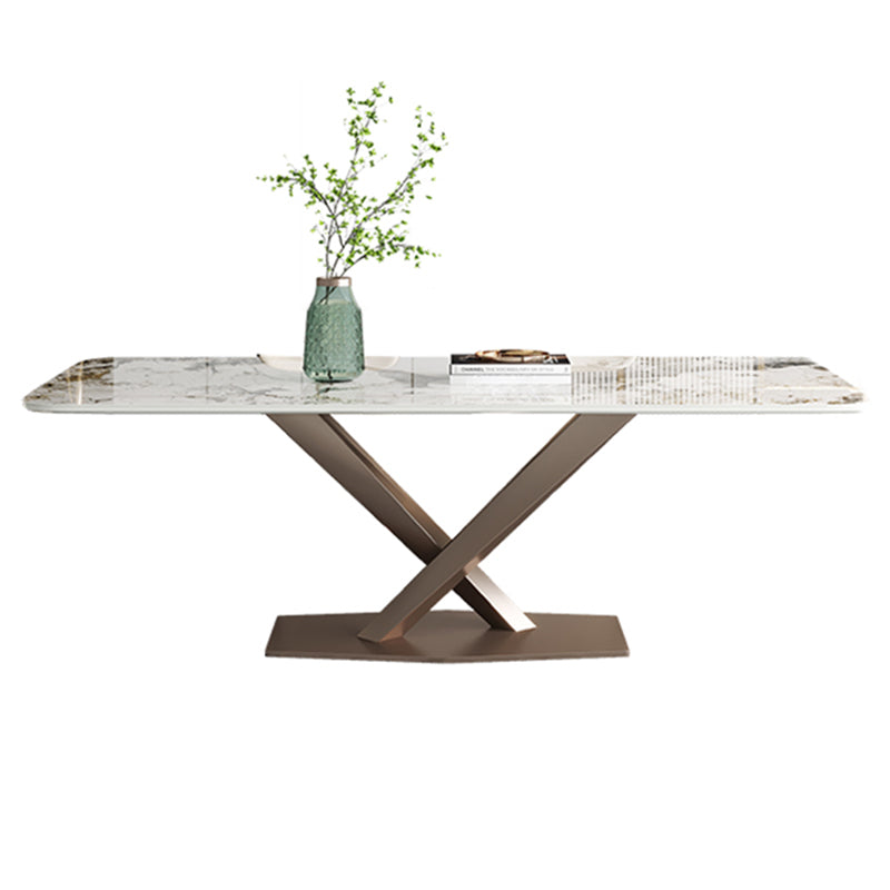 Metal Contemporary Rectangular Dining Table Sintered Stone Table with Pedestal Without Chairs Clearhalo ' dining_table' 'Dining Tables & Seating' 'Dining Tables' 'furn' 'furn_dining_table' 'Furniture' 'furniture_dining_table' 'Kitchen & Dining Furniture' 'kitchen&dining_furn' 'kitchen' 'kitchen_dining_table' 3885990