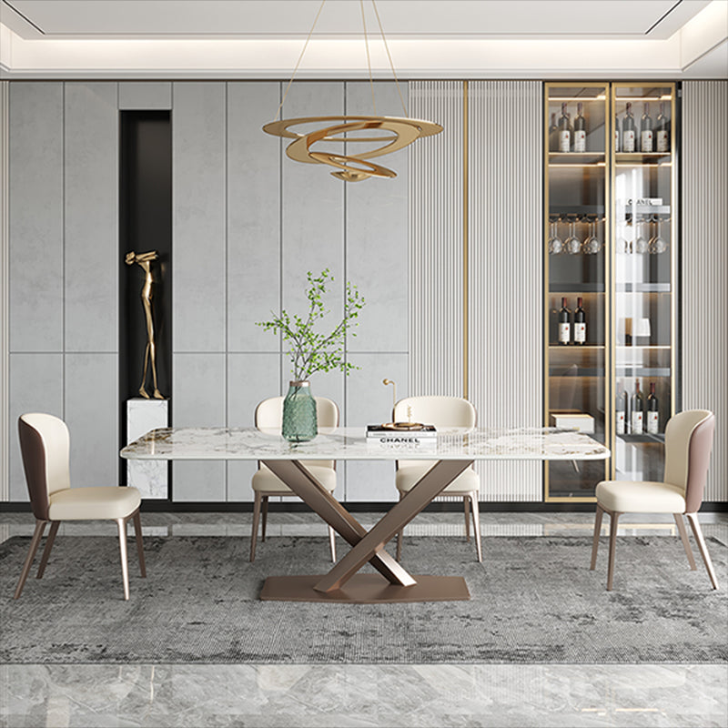 Metal Contemporary Rectangular Dining Table Sintered Stone Table with Pedestal Clearhalo ' dining_table' 'Dining Tables & Seating' 'Dining Tables' 'furn' 'furn_dining_table' 'Furniture' 'furniture_dining_table' 'Kitchen & Dining Furniture' 'kitchen&dining_furn' 'kitchen' 'kitchen_dining_table' 3885992