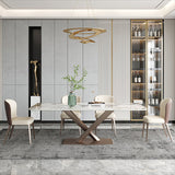 Metal Contemporary Rectangular Dining Table Sintered Stone Table with Pedestal Clearhalo ' dining_table' 'Dining Tables & Seating' 'Dining Tables' 'furn' 'furn_dining_table' 'Furniture' 'furniture_dining_table' 'Kitchen & Dining Furniture' 'kitchen&dining_furn' 'kitchen' 'kitchen_dining_table' 3885992