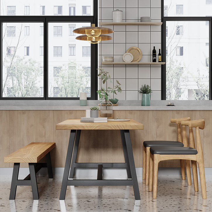Industrial Solid Wood Rectangle Dining Khaki Standard Dining Table with Trestle Base Clearhalo ' dining_table' 'Dining Tables & Seating' 'Dining Tables' 'furn' 'furn_dining_table' 'Furniture' 'furniture_dining_table' 'Kitchen & Dining Furniture' 'kitchen&dining_furn' 'kitchen' 'kitchen_dining_table' 3886006
