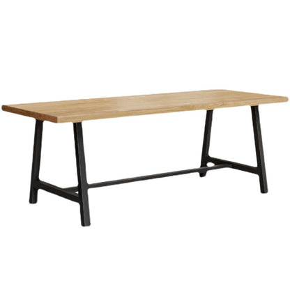 Industrial Solid Wood Rectangle Dining Khaki Standard Dining Table with Trestle Base Without Chairs Clearhalo ' dining_table' 'Dining Tables & Seating' 'Dining Tables' 'furn' 'furn_dining_table' 'Furniture' 'furniture_dining_table' 'Kitchen & Dining Furniture' 'kitchen&dining_furn' 'kitchen' 'kitchen_dining_table' 3886007