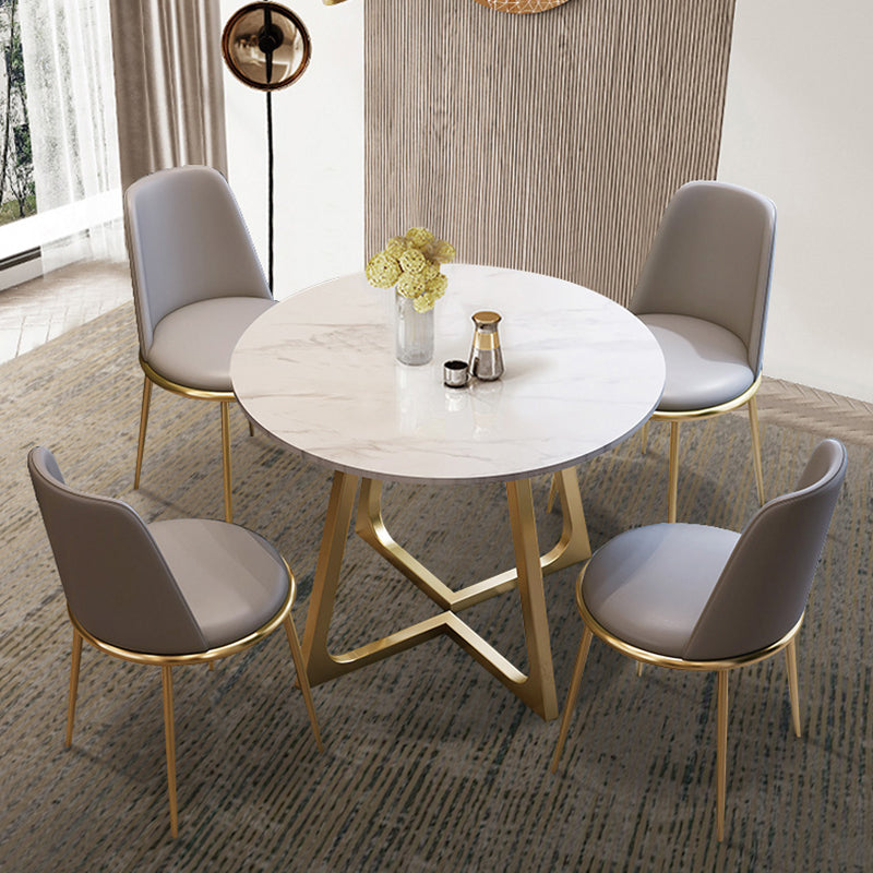 Traditional Luxury Sintered Stone Dinner Table White Round Table with Gold Frame Clearhalo ' dining_table' 'Dining Tables & Seating' 'Dining Tables' 'furn' 'furn_dining_table' 'Furniture' 'furniture_dining_table' 'Kitchen & Dining Furniture' 'kitchen&dining_furn' 'kitchen' 'kitchen_dining_table' 3886083