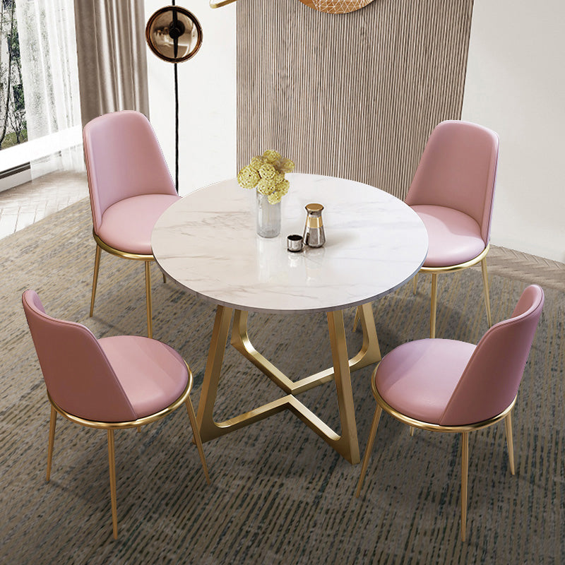 Traditional Luxury Sintered Stone Dinner Table White Round Table with Gold Frame Clearhalo ' dining_table' 'Dining Tables & Seating' 'Dining Tables' 'furn' 'furn_dining_table' 'Furniture' 'furniture_dining_table' 'Kitchen & Dining Furniture' 'kitchen&dining_furn' 'kitchen' 'kitchen_dining_table' 3886084