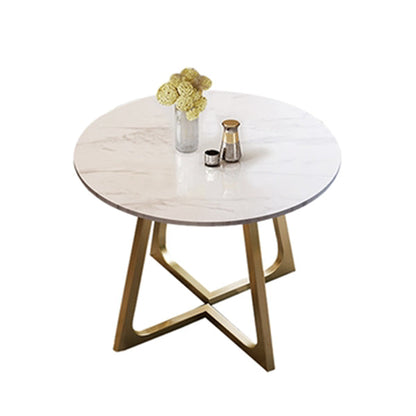 Traditional Luxury Sintered Stone Dinner Table White Round Table with Gold Frame Without Chairs Clearhalo ' dining_table' 'Dining Tables & Seating' 'Dining Tables' 'furn' 'furn_dining_table' 'Furniture' 'furniture_dining_table' 'Kitchen & Dining Furniture' 'kitchen&dining_furn' 'kitchen' 'kitchen_dining_table' 3886087
