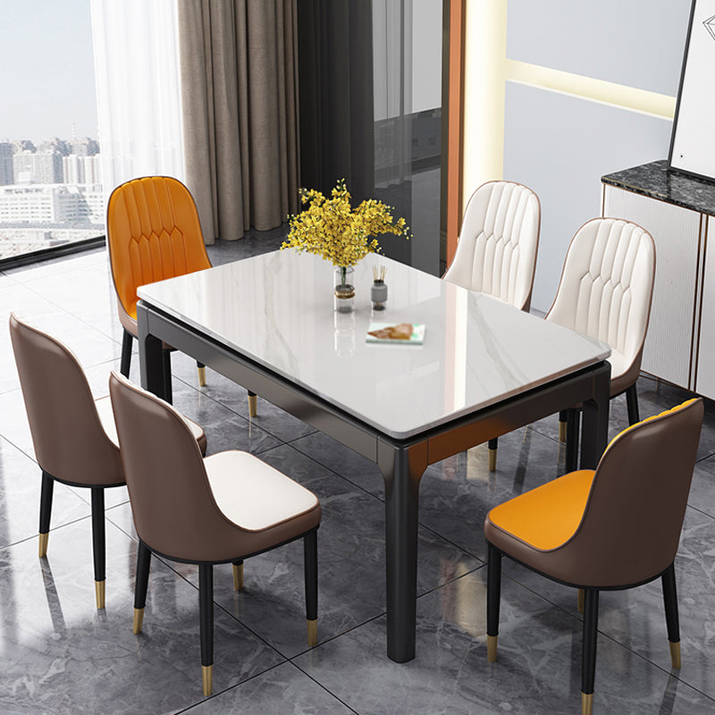 Contemporary Style Sintered Stone Dining Table 4 Legs Wood Base Rectangle Table for Home Clearhalo ' dining_table' 'Dining Tables & Seating' 'Dining Tables' 'furn' 'furn_dining_table' 'Furniture' 'furniture_dining_table' 'Kitchen & Dining Furniture' 'kitchen&dining_furn' 'kitchen' 'kitchen_dining_table' 3886092