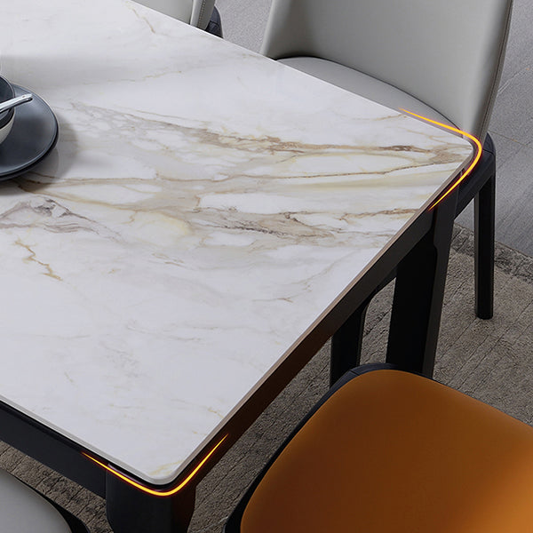 Contemporary Style Sintered Stone Dining Table 4 Legs Wood Base Rectangle Table for Home Clearhalo ' dining_table' 'Dining Tables & Seating' 'Dining Tables' 'furn' 'furn_dining_table' 'Furniture' 'furniture_dining_table' 'Kitchen & Dining Furniture' 'kitchen&dining_furn' 'kitchen' 'kitchen_dining_table' 3886096