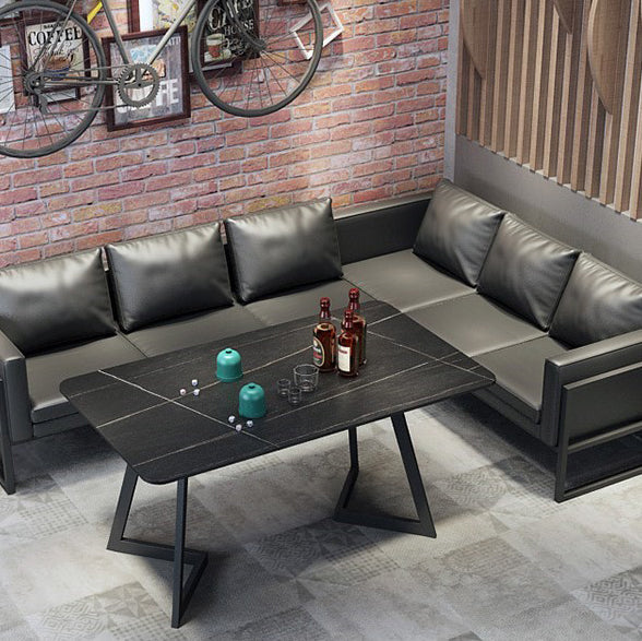 Metal Industrial Rectangle Indoor Table Sintered Stone Table for Kitchen and Dining Room Clearhalo ' dining_table' 'Dining Tables & Seating' 'Dining Tables' 'furn' 'furn_dining_table' 'Furniture' 'furniture_dining_table' 'Kitchen & Dining Furniture' 'kitchen&dining_furn' 'kitchen' 'kitchen_dining_table' 3886124