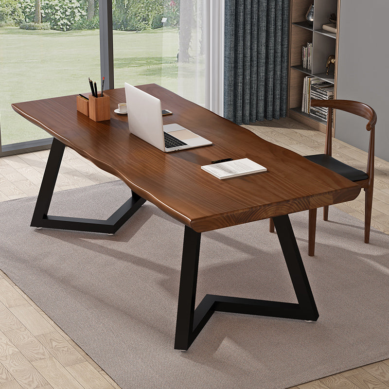 Rectangle Double Pedestal Industrial Dining Table Wood Color Fixed Table of Solid Wood Clearhalo ' dining_table' 'Dining Tables & Seating' 'Dining Tables' 'furn' 'furn_dining_table' 'Furniture' 'furniture_dining_table' 'Kitchen & Dining Furniture' 'kitchen&dining_furn' 'kitchen' 'kitchen_dining_table' 3886145