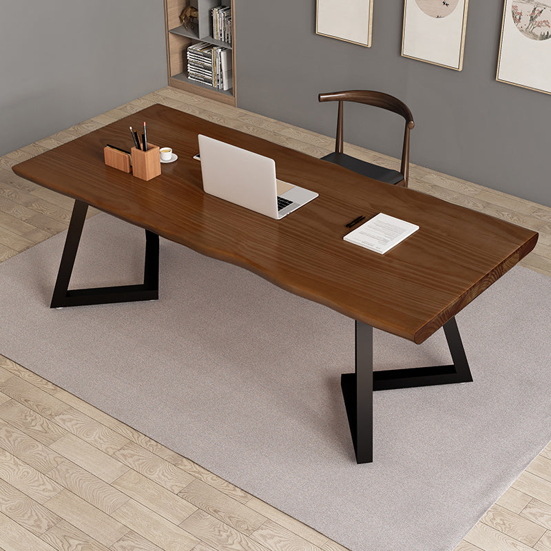 Rectangle Double Pedestal Industrial Dining Table Wood Color Fixed Table of Solid Wood Clearhalo ' dining_table' 'Dining Tables & Seating' 'Dining Tables' 'furn' 'furn_dining_table' 'Furniture' 'furniture_dining_table' 'Kitchen & Dining Furniture' 'kitchen&dining_furn' 'kitchen' 'kitchen_dining_table' 3886149