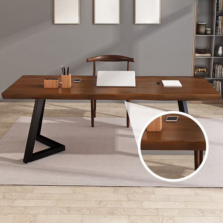 Rectangle Double Pedestal Industrial Dining Table Wood Color Fixed Table of Solid Wood Clearhalo ' dining_table' 'Dining Tables & Seating' 'Dining Tables' 'furn' 'furn_dining_table' 'Furniture' 'furniture_dining_table' 'Kitchen & Dining Furniture' 'kitchen&dining_furn' 'kitchen' 'kitchen_dining_table' 3886152