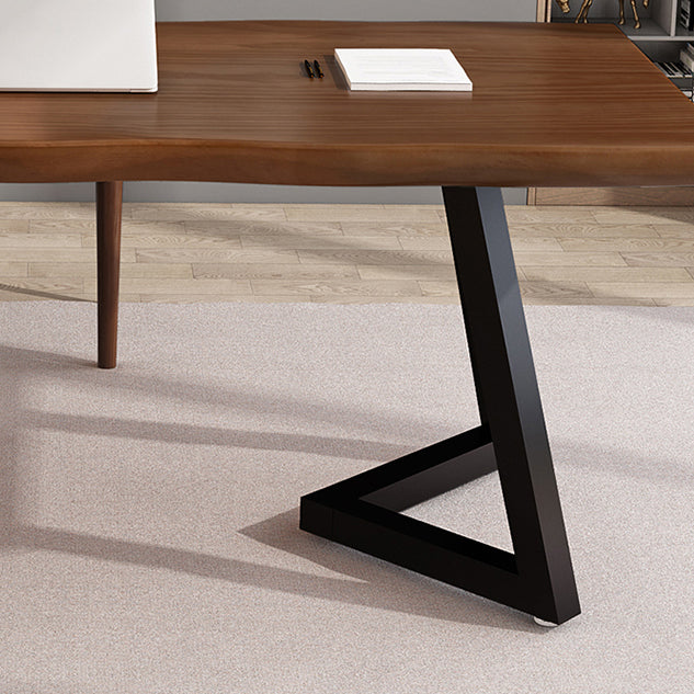 Rectangle Double Pedestal Industrial Dining Table Wood Color Fixed Table of Solid Wood Clearhalo ' dining_table' 'Dining Tables & Seating' 'Dining Tables' 'furn' 'furn_dining_table' 'Furniture' 'furniture_dining_table' 'Kitchen & Dining Furniture' 'kitchen&dining_furn' 'kitchen' 'kitchen_dining_table' 3886153