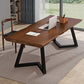 Rectangle Double Pedestal Industrial Dining Table Wood Color Fixed Table of Solid Wood Clearhalo ' dining_table' 'Dining Tables & Seating' 'Dining Tables' 'furn' 'furn_dining_table' 'Furniture' 'furniture_dining_table' 'Kitchen & Dining Furniture' 'kitchen&dining_furn' 'kitchen' 'kitchen_dining_table' 3886154