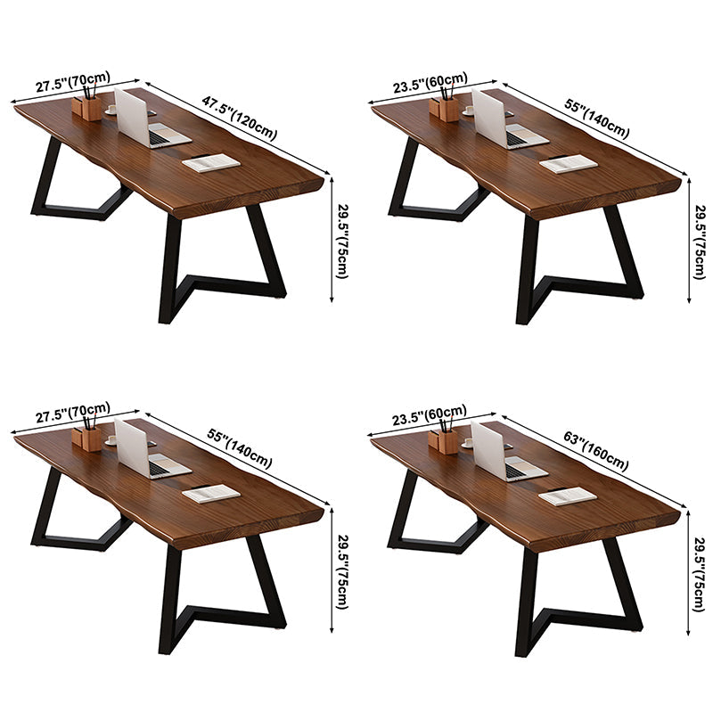 Rectangle Double Pedestal Industrial Dining Table Wood Color Fixed Table of Solid Wood Clearhalo ' dining_table' 'Dining Tables & Seating' 'Dining Tables' 'furn' 'furn_dining_table' 'Furniture' 'furniture_dining_table' 'Kitchen & Dining Furniture' 'kitchen&dining_furn' 'kitchen' 'kitchen_dining_table' 3886155
