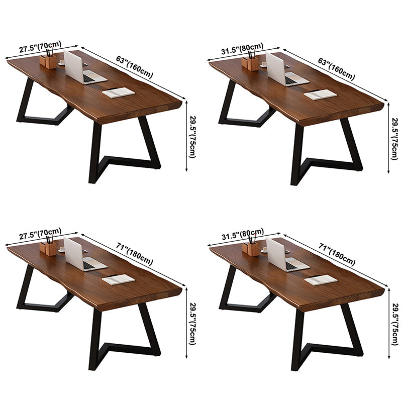 Rectangle Double Pedestal Industrial Dining Table Wood Color Fixed Table of Solid Wood Clearhalo ' dining_table' 'Dining Tables & Seating' 'Dining Tables' 'furn' 'furn_dining_table' 'Furniture' 'furniture_dining_table' 'Kitchen & Dining Furniture' 'kitchen&dining_furn' 'kitchen' 'kitchen_dining_table' 3886156
