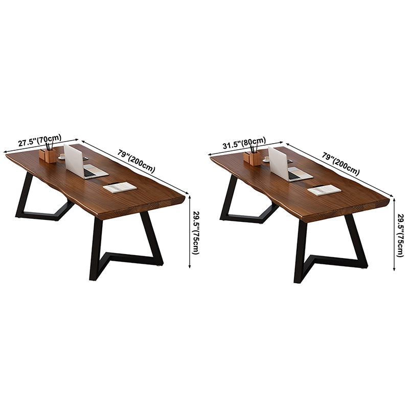 Rectangle Double Pedestal Industrial Dining Table Wood Color Fixed Table of Solid Wood Clearhalo ' dining_table' 'Dining Tables & Seating' 'Dining Tables' 'furn' 'furn_dining_table' 'Furniture' 'furniture_dining_table' 'Kitchen & Dining Furniture' 'kitchen&dining_furn' 'kitchen' 'kitchen_dining_table' 3886157