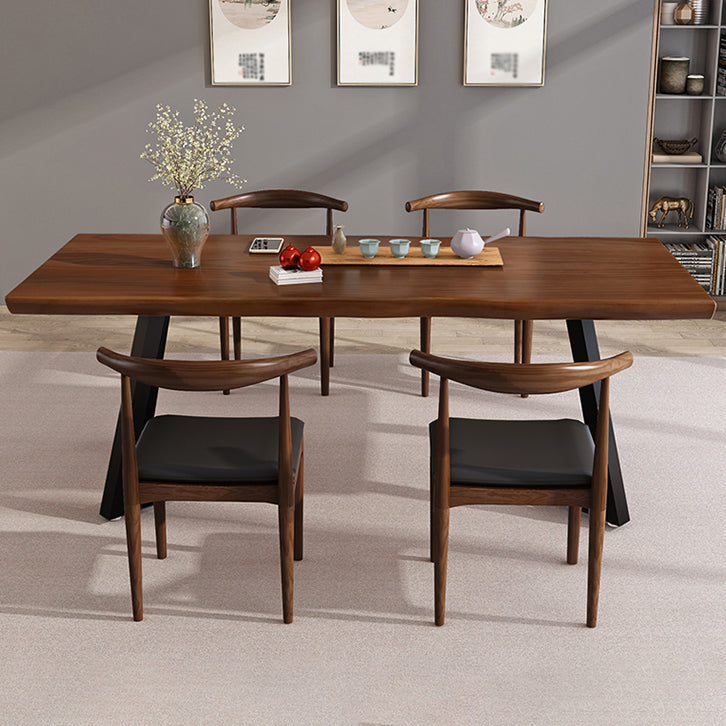 Rectangle Double Pedestal Industrial Dining Table Wood Color Fixed Table of Solid Wood Clearhalo ' dining_table' 'Dining Tables & Seating' 'Dining Tables' 'furn' 'furn_dining_table' 'Furniture' 'furniture_dining_table' 'Kitchen & Dining Furniture' 'kitchen&dining_furn' 'kitchen' 'kitchen_dining_table' 3886158