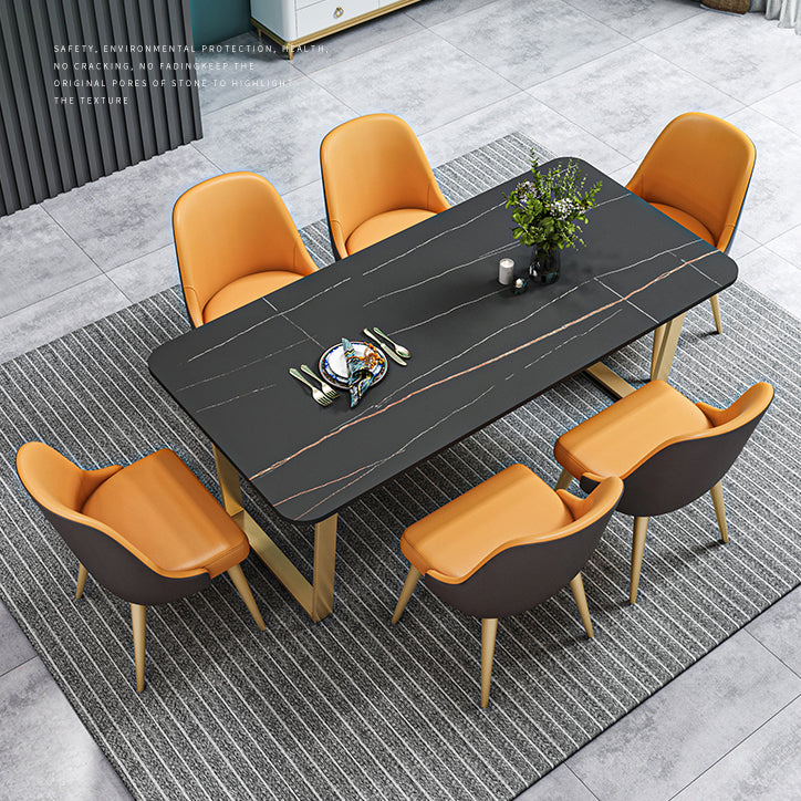 Metal Traditional Luxury Rectangle Table Sintered Stone Table with Sled Clearhalo ' dining_table' 'Dining Tables & Seating' 'Dining Tables' 'furn' 'furn_dining_table' 'Furniture' 'furniture_dining_table' 'Kitchen & Dining Furniture' 'kitchen&dining_furn' 'kitchen' 'kitchen_dining_table' 3886171