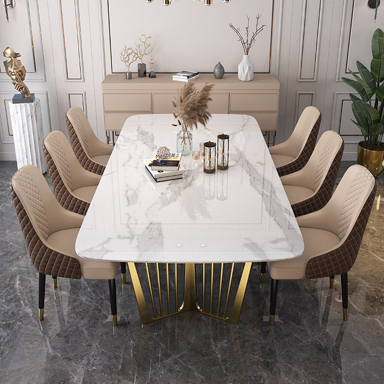 Traditional Luxury Stone Table Rectangle Dining Table with Stainless Steel Double Pedestal Clearhalo ' dining_table' 'Dining Tables & Seating' 'Dining Tables' 'furn' 'furn_dining_table' 'Furniture' 'furniture_dining_table' 'Kitchen & Dining Furniture' 'kitchen&dining_furn' 'kitchen' 'kitchen_dining_table' 3886234