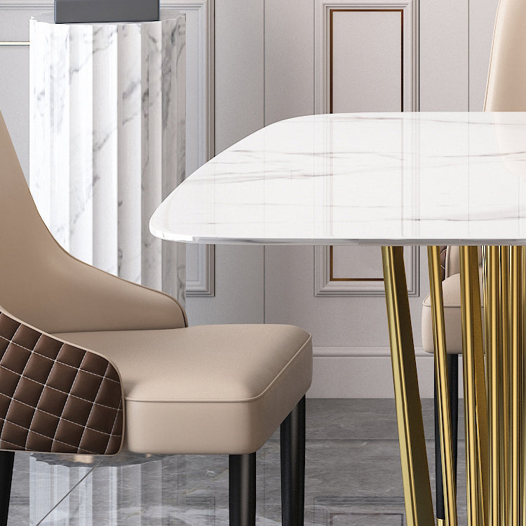 Traditional Luxury Stone Table Rectangle Dining Table with Stainless Steel Double Pedestal Clearhalo ' dining_table' 'Dining Tables & Seating' 'Dining Tables' 'furn' 'furn_dining_table' 'Furniture' 'furniture_dining_table' 'Kitchen & Dining Furniture' 'kitchen&dining_furn' 'kitchen' 'kitchen_dining_table' 3886238