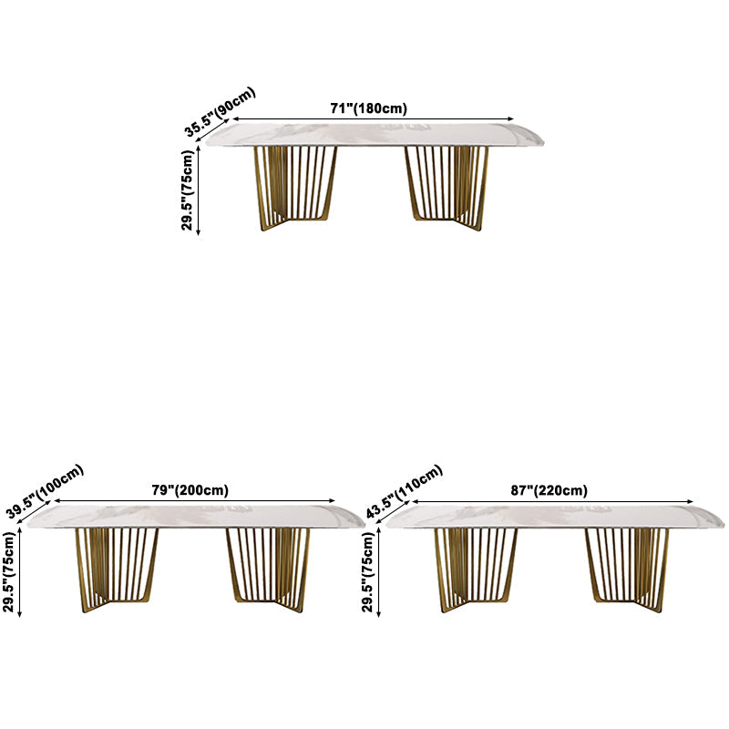 Traditional Luxury Stone Table Rectangle Dining Table with Stainless Steel Double Pedestal Clearhalo ' dining_table' 'Dining Tables & Seating' 'Dining Tables' 'furn' 'furn_dining_table' 'Furniture' 'furniture_dining_table' 'Kitchen & Dining Furniture' 'kitchen&dining_furn' 'kitchen' 'kitchen_dining_table' 3886241